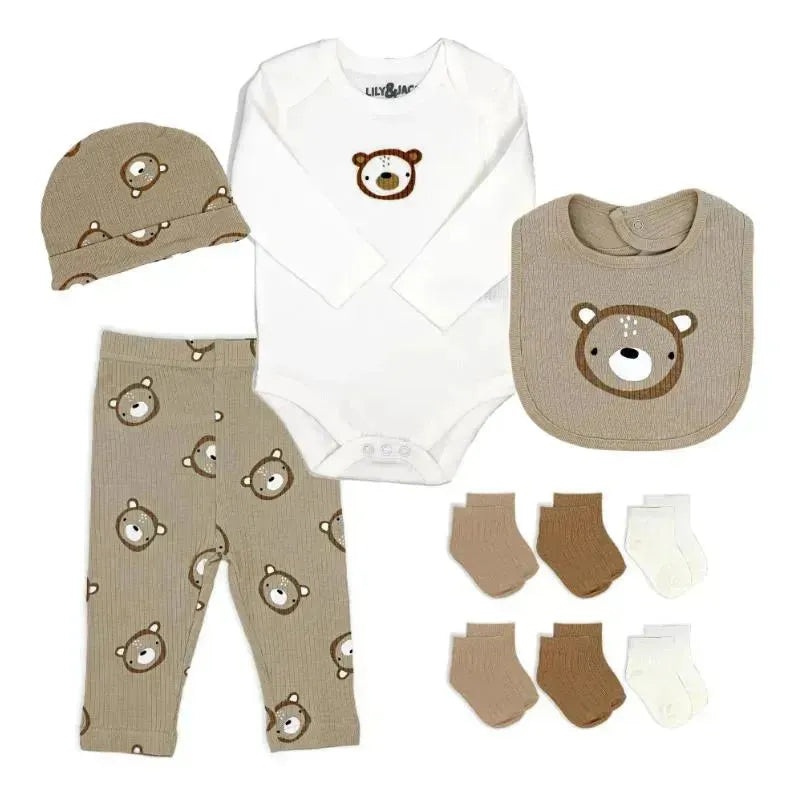 Rose Textiles – 10Pk Neutral Socks Hanging Set, Beige Bear