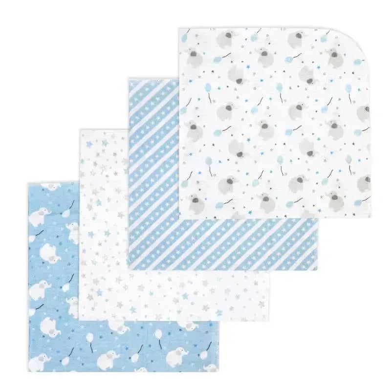 Rose Textiles – 4Pk Receiving Blanket, Blue Elephant & Balloon