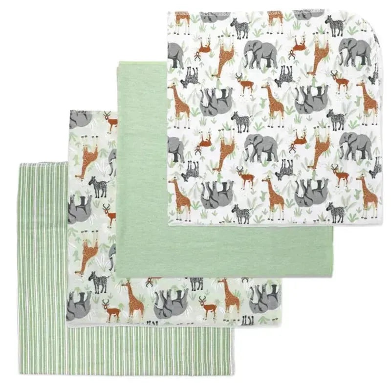 Rose Textiles – 4Pk Receiving Blanket, Sage Safari