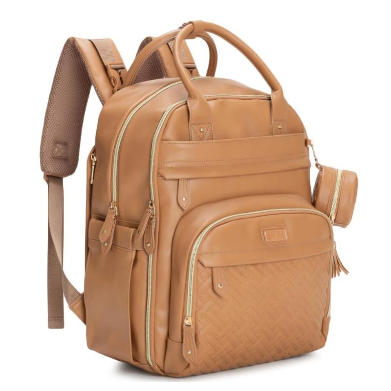 Babbleroo – Original Diaper Bag, Vegan Leather Light Brown