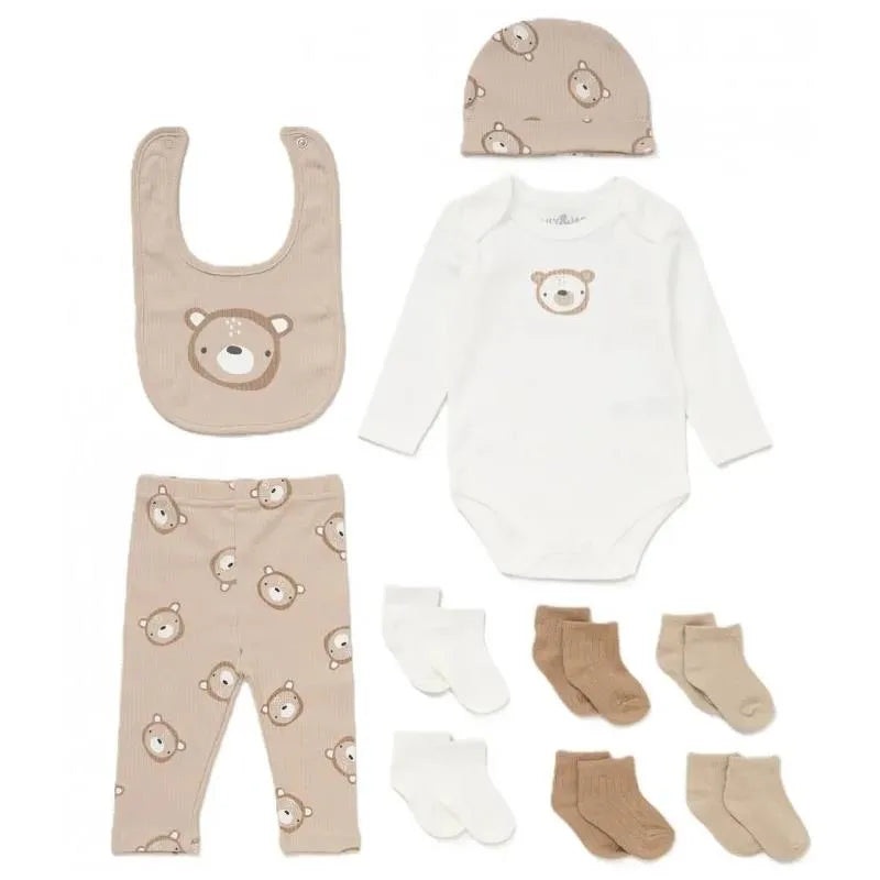 Rose Textiles – 10Pk Neutral Socks Hanging Sets, Beige Bear