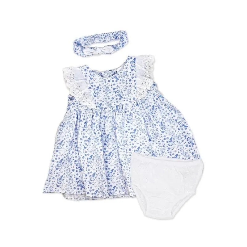 Rose Textiles – 3Pk Baby Girl Broderie Dress Set, Blue Floral