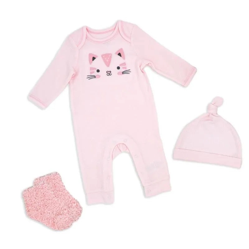 Rose Textiles – 3Pk Girls Waffle Coverall Set, Kitty Pink