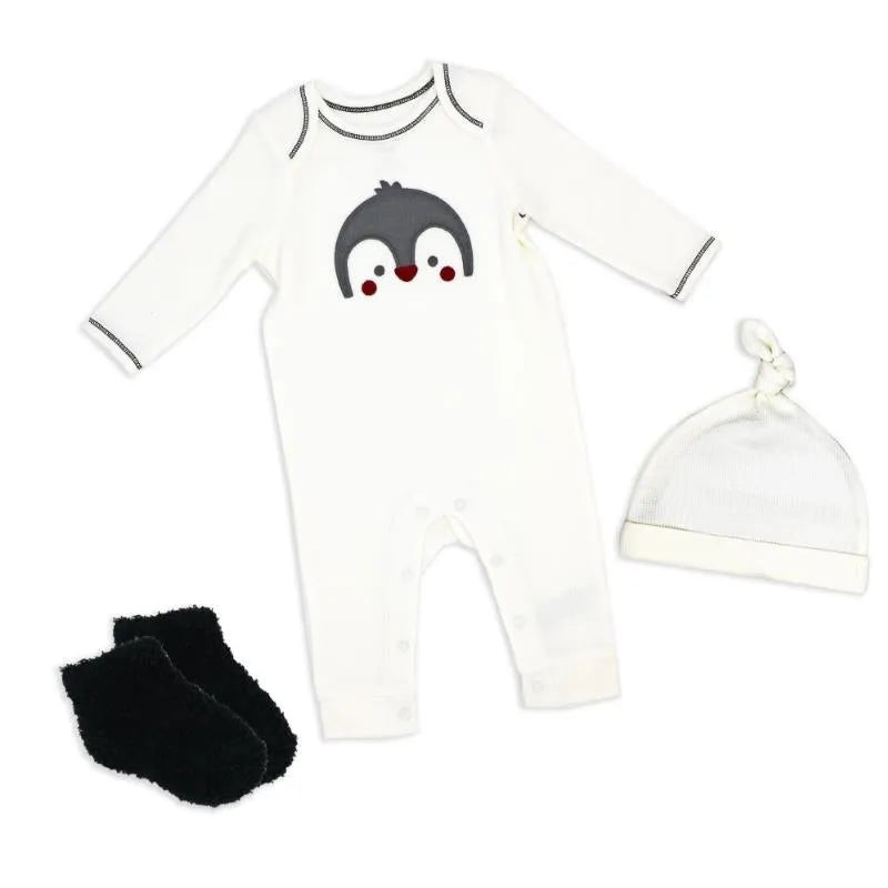 Rose Textiles – 3Pk Neutral Waffle Coverall Set, Penguin Ivory