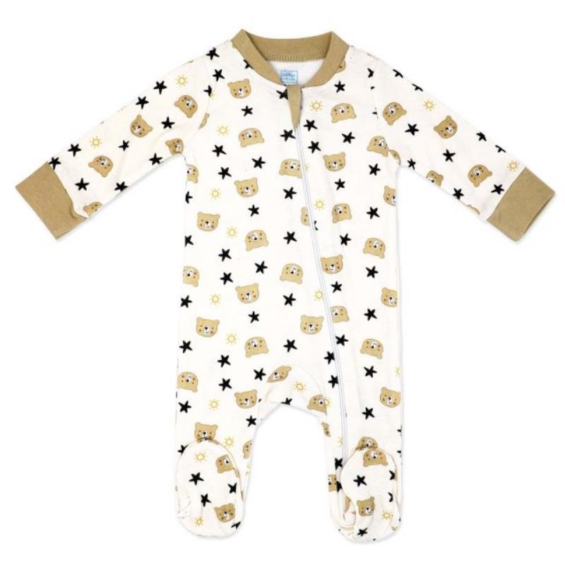 Rose Textiles – Baby Neutral Interlock Coverall Tan Family Bear