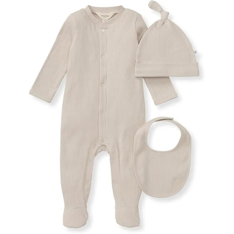 Burts Bees – 3Pk Jumpsuit, Hat & Bib Set, Limestone
