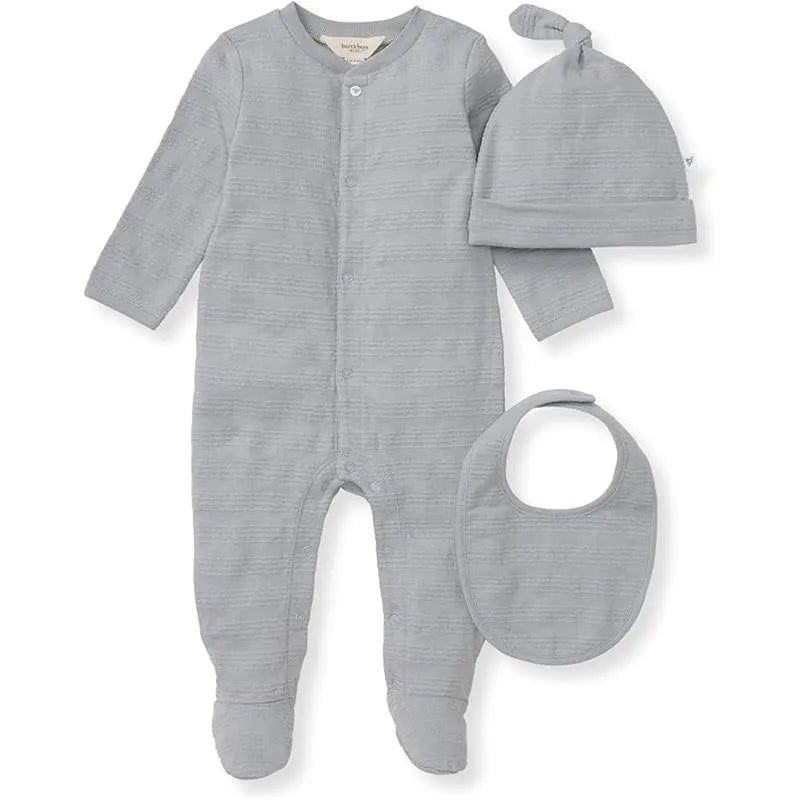 Burts Bees – 3Pk Jumpsuit, Hat & Bib Set, Quarry