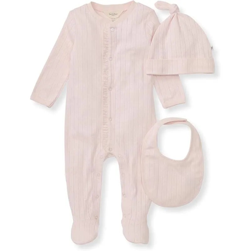 Burts Bees – 3Pk Jumpsuit, Hat & Bib Set, Ranunculus