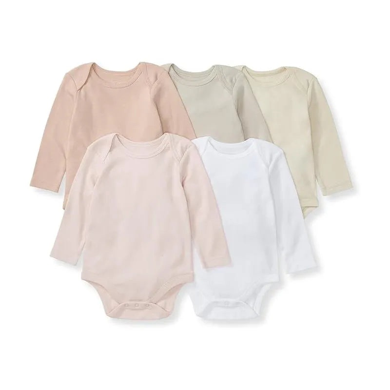 Burts Bees – 5Pk Baby Girl Solid Long Sleeve Bodysuits, Pink Sand