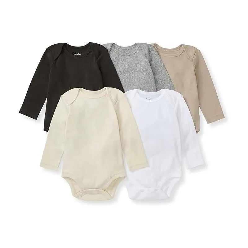 Burts Bees – 5Pk Baby Unisex Solid Long Sleeve Bodysuits, Ash