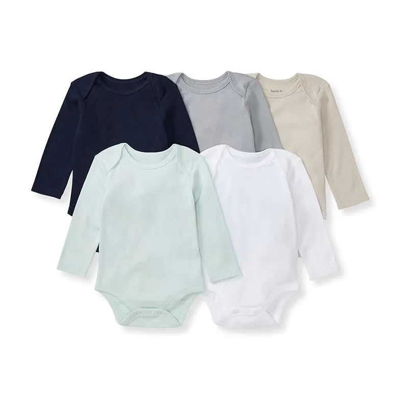 Burts Bees – 5Pk Baby Unisex Solid Long Sleeve Bodysuits, Midnight