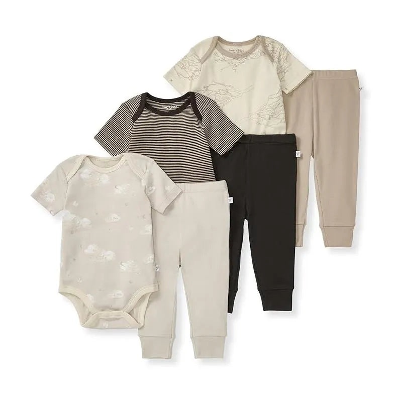 Burts Bees – 6Pk Baby Unisex Organic Cotton Bodysuit & Pant Set, Limestone