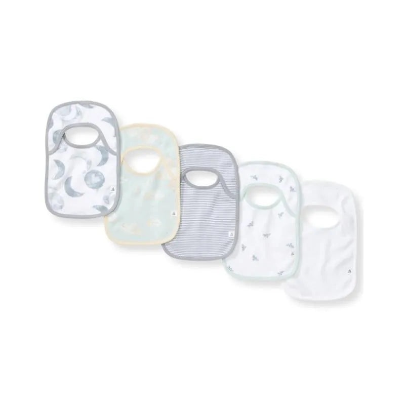 Burts Bees – Set Of 5 Hello Moon Lap Shoulder Bibs, Quarry
