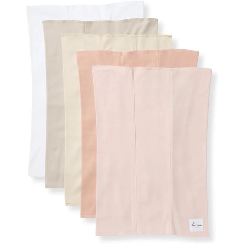 Burts Bees – Set Of 5 Solid Burp Cloths, Pink Sand