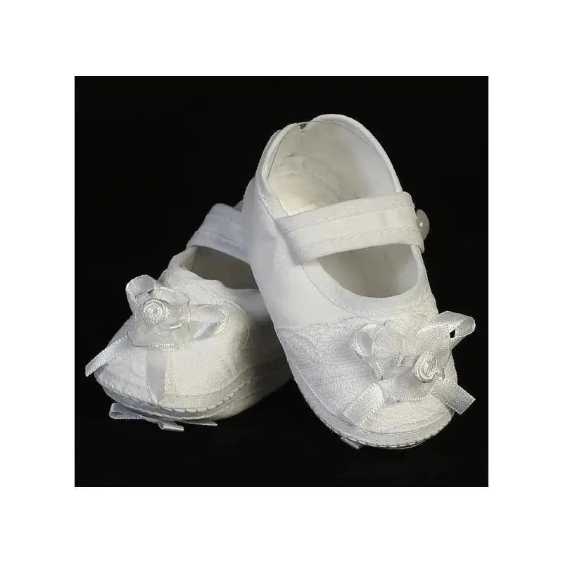 Lito – Girl’s Mary Jane Christening Bootie With Bow & Flower Accent, White