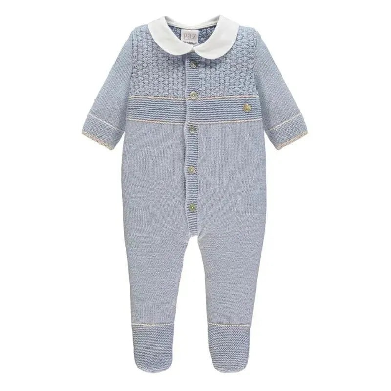 Paz Rodriguez – Baby Boy Knit Newborn Romper Soo, Blue Fog/Linen