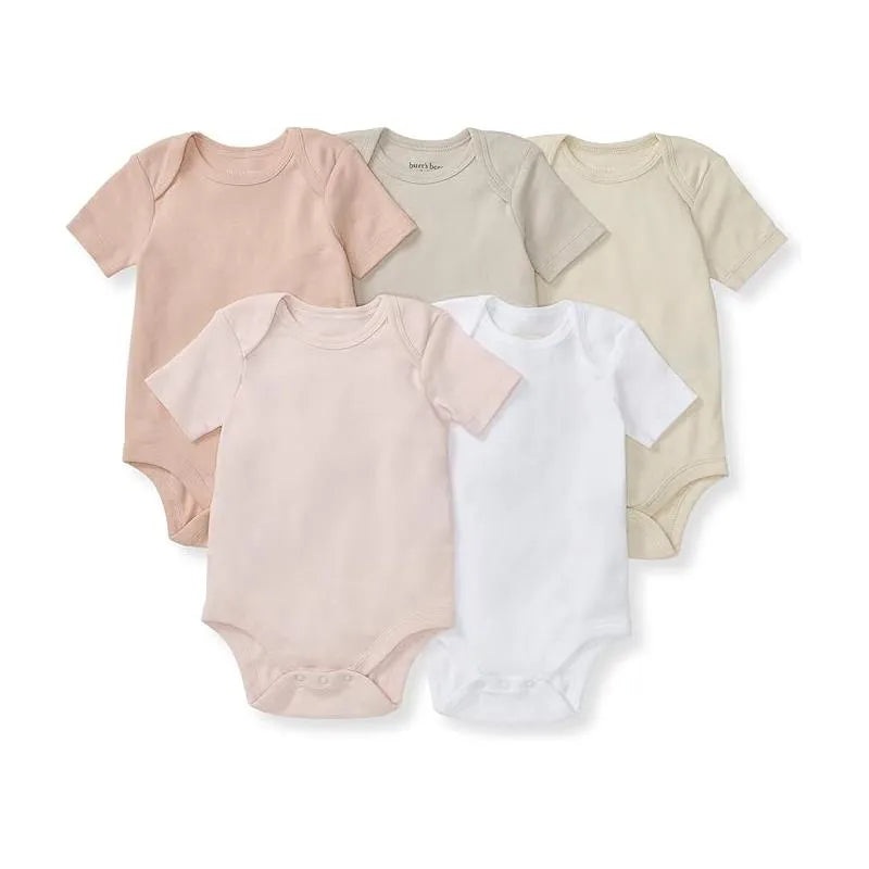 Burts Bees – 5Pk Baby Girl Solid Short Sleeve Bodysuits, Pink Sand