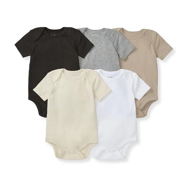 Burts Bees – 5Pk Baby Unisex Solid Short Sleeve Bodysuits, Ash