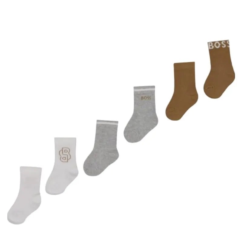 Hugo Boss Baby – 3Pk Beige & White Socks