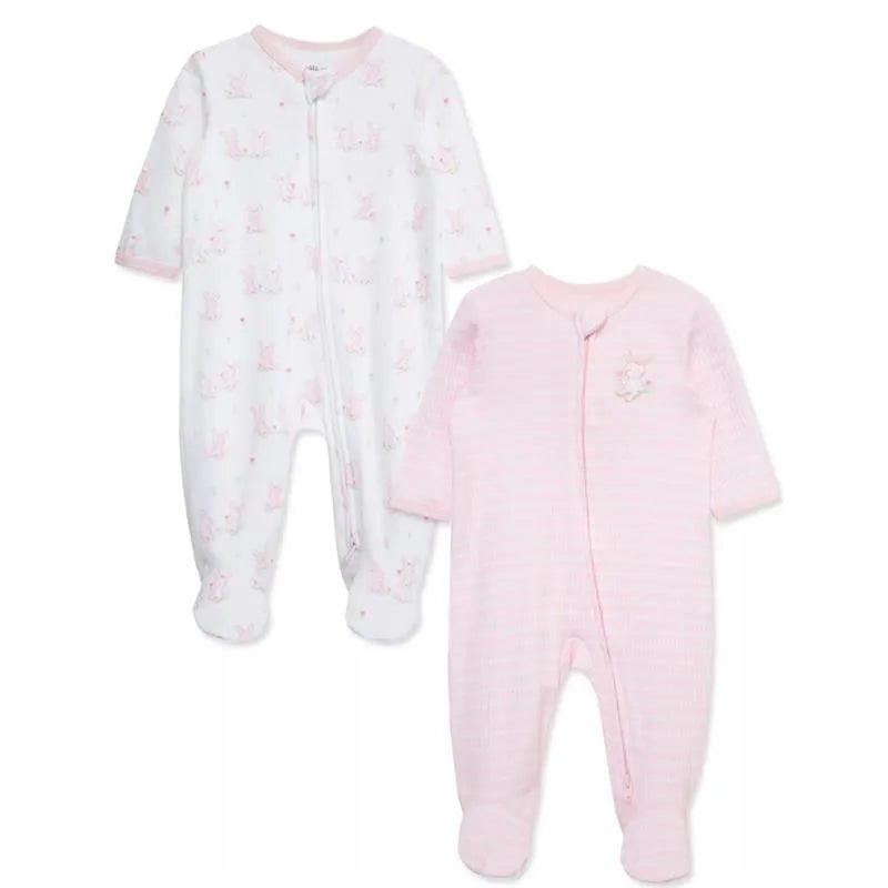 Little Me – 2Pk Baby Footies Cuddly Pink