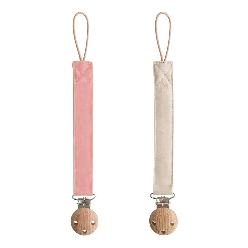 Mushie – Linen Pacifier Clip  2 Pack, Dusty Rose/Shifting Sand