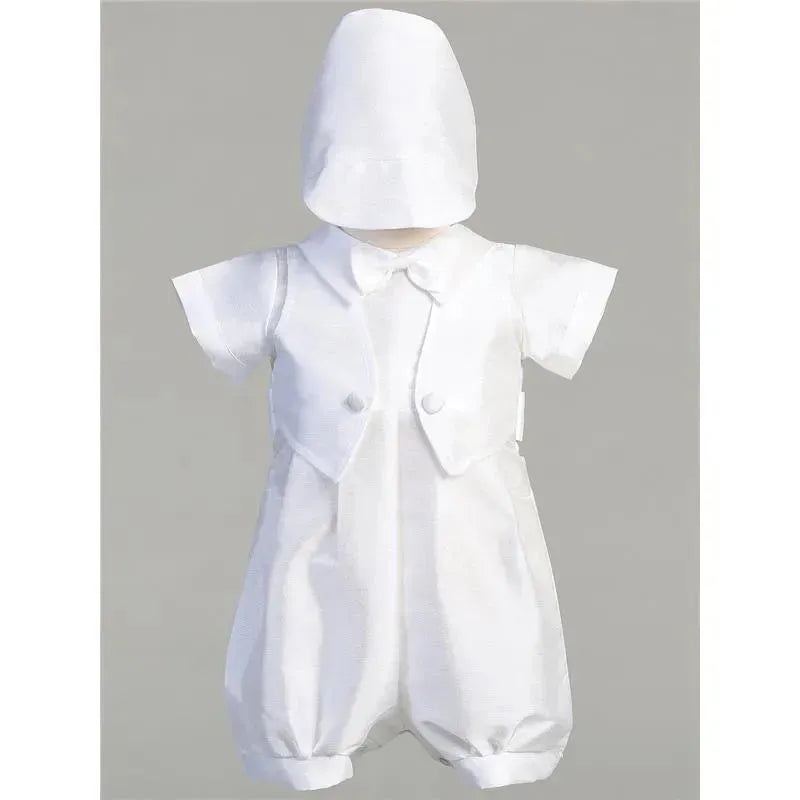 Lito – Baby Boy Poly Bengaline Romper With Hat, White