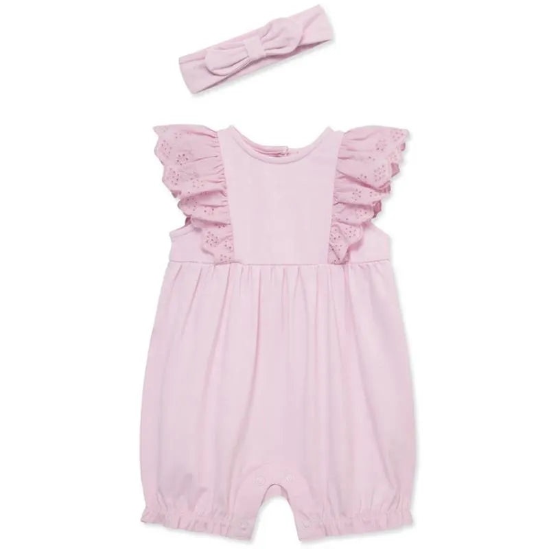Little Me – Baby Girl Lilac Eyelet Romper & Headband Set