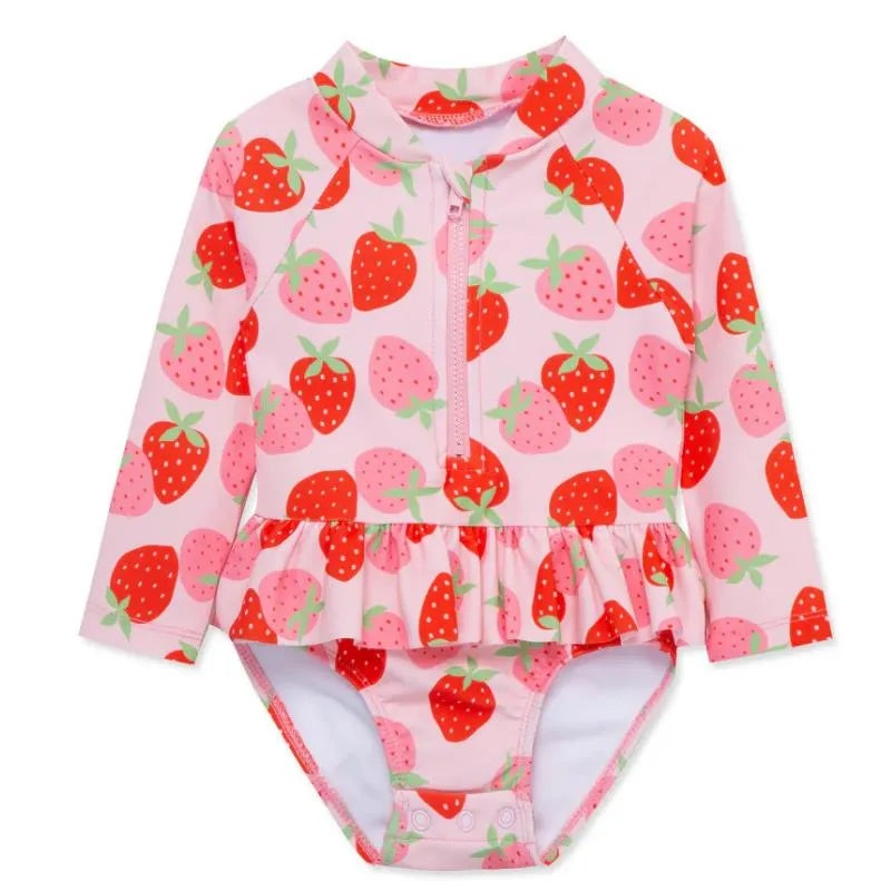 Little Me – Strawberry 1-Piece Rashguard Swimsuit, Rose