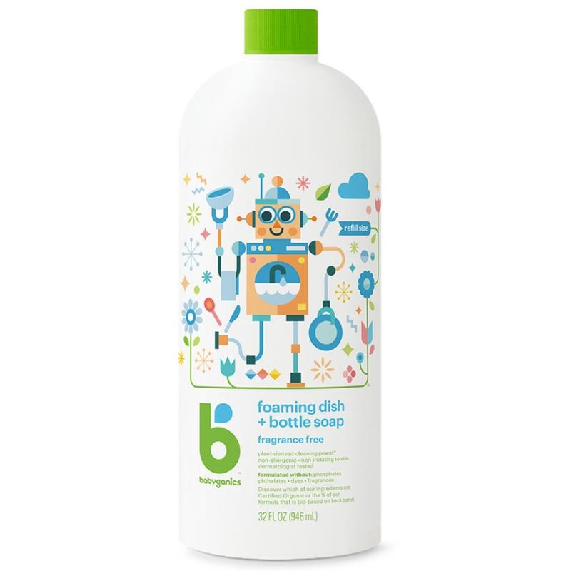 Babyganics – Foaming Dish + Bottle Soap Refill, Fragrance Free 32 Oz