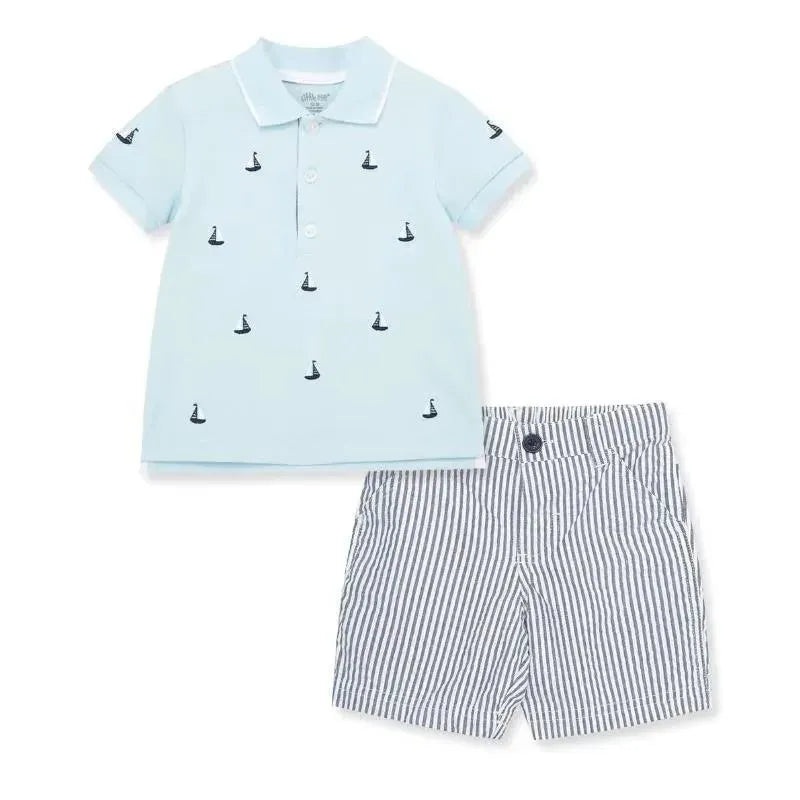 Little Me – Baby Boy Sail Boat Polo Short Set