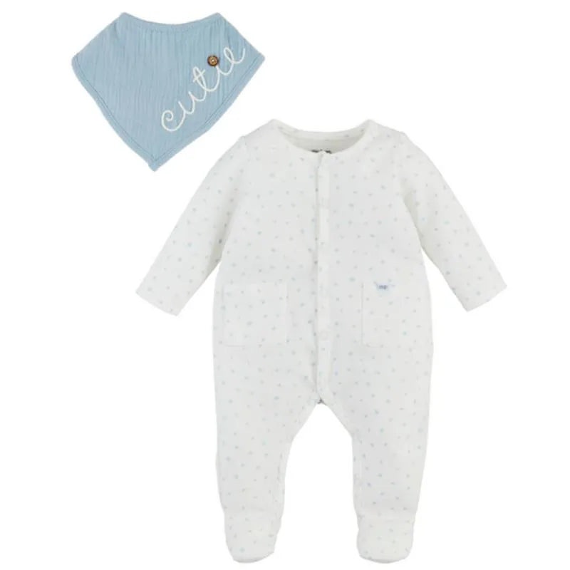 Mud Pie – Baby Boy Blue Dot Sleeper & Cutie Bib Set 6/9M