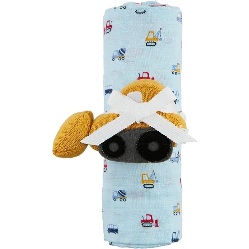 Mud Pie – Baby Boy Construction Swaddle & Rattle Set