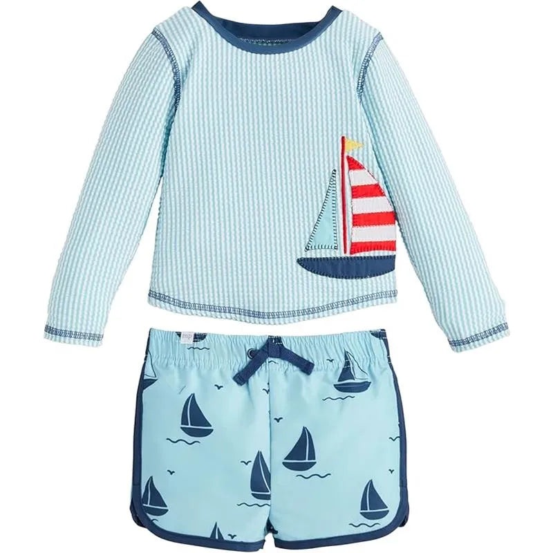 Mud Pie – Baby Boy Sailboat Rash Guard & Swim Trunks Set