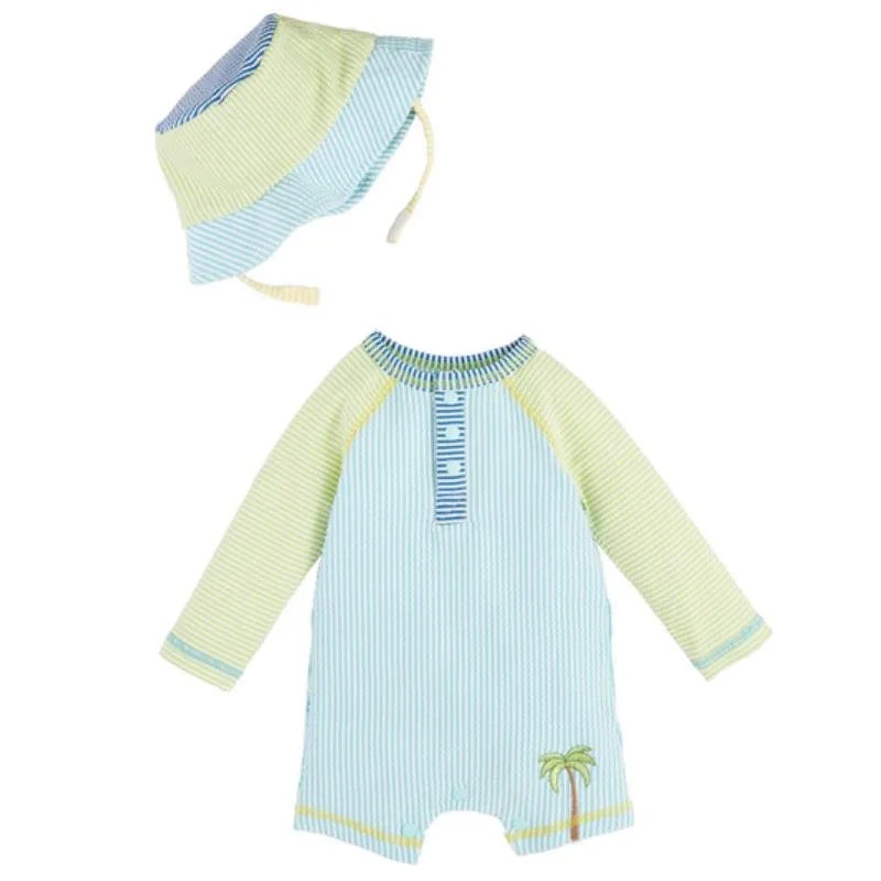 Mud Pie – Baby Boy Seersucker Rashguard One-Piece & Hat Set