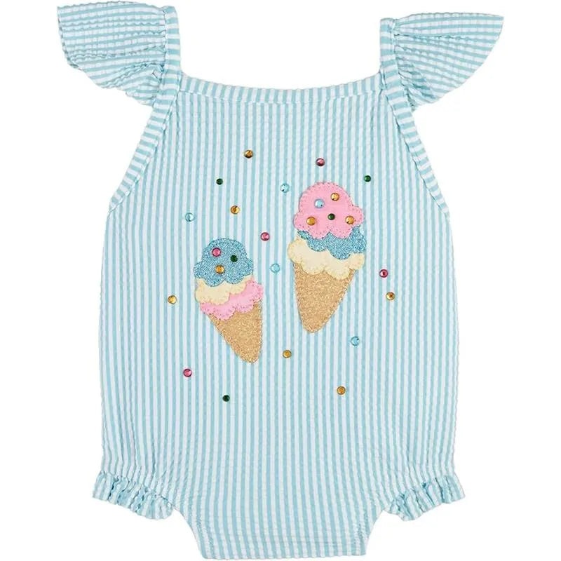 Mud Pie – Baby Girl Blue Seersucker Ice Cream Swimsuit