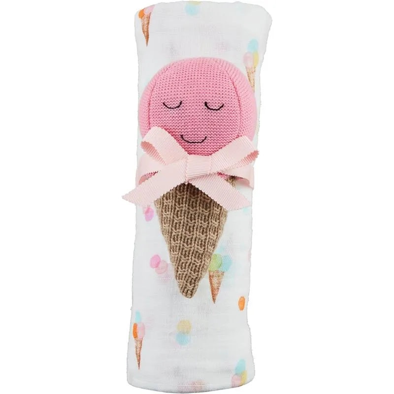 Mud Pie – Baby Girl Ice Cream Swaddle & Rattle Set