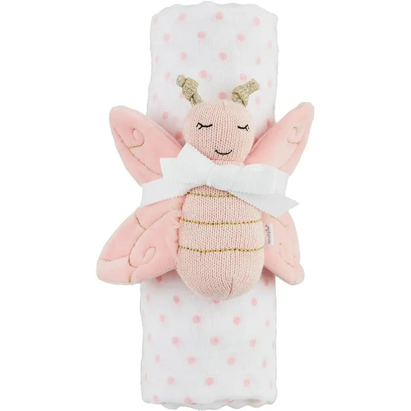 Mud Pie – Baby Girl Pink Dot Swaddle & Rattle Set