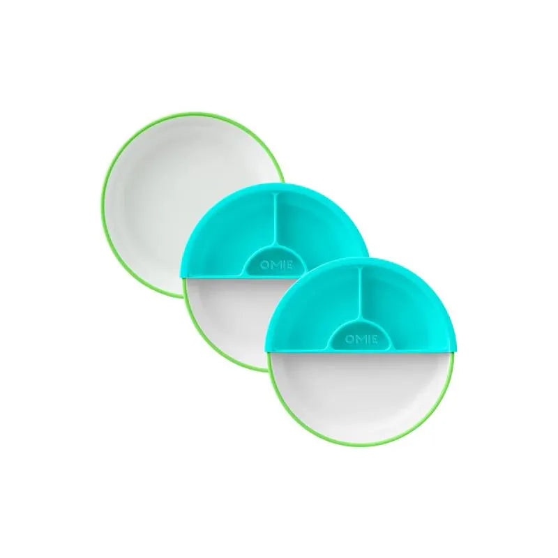 Omie – Toddler Plate With Divider, Green | 3 plates & 2 dividers