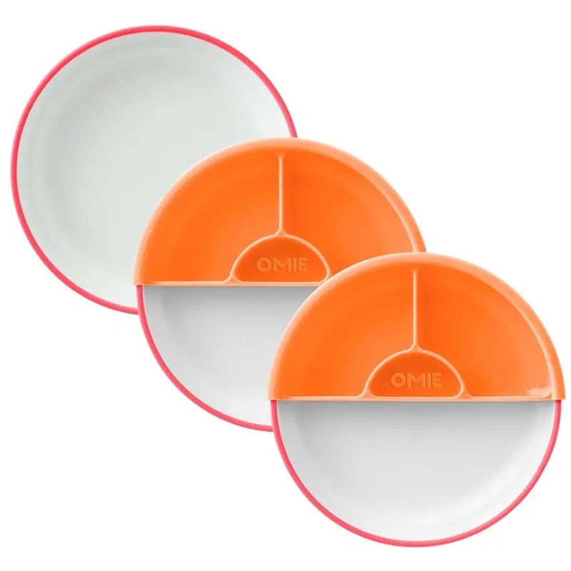 Omie – Toddler Plate With Divider, Pink | 3 plates & 2 dividers