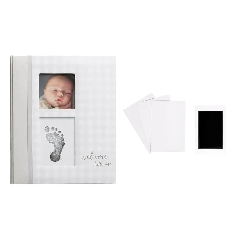 Pearhead – Gingham Baby Memory Book And Clean-Touch Ink Pad, Gray