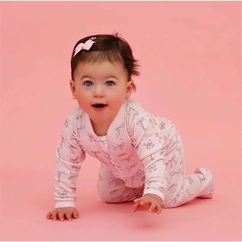 Noomie – Baby Girl Bows Zipper Footie With Ruffles
