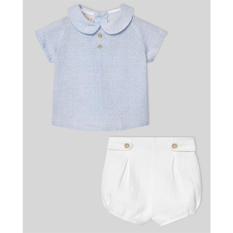 Paz Rodriguez – Baby Boy Set Woven Newborn Shirt + Shorts Vento, Sky Blue