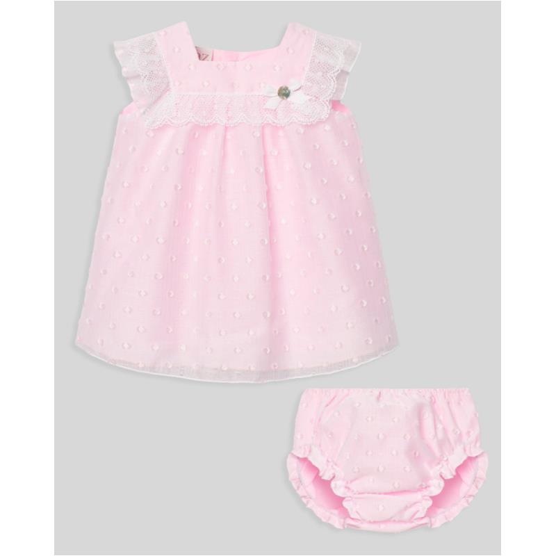 Paz Rodriguez – Baby Girl Set Woven Newborn Dress + Bloomers Linda, Chalk Pink
