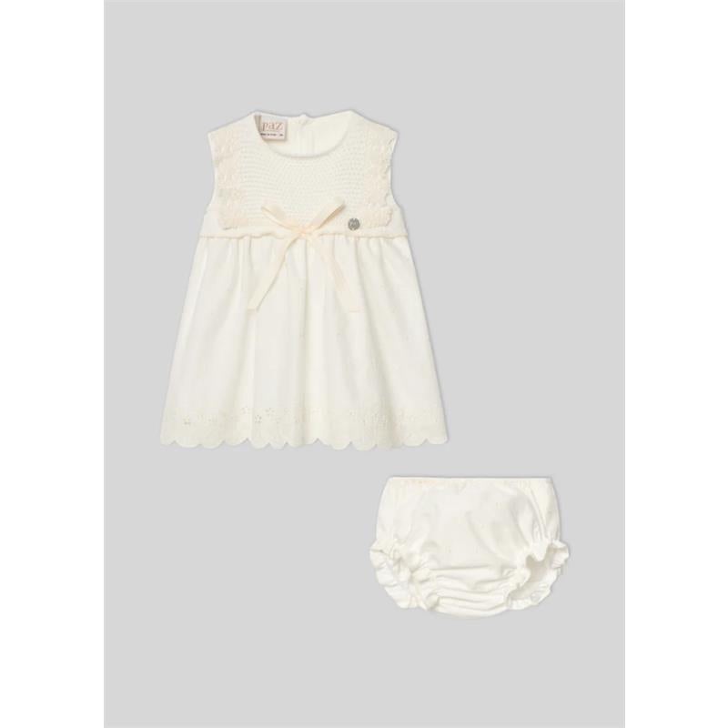 Paz Rodriguez – Baby Set Knit Newborn Dress + Bloomers Paz, Cream/Beige