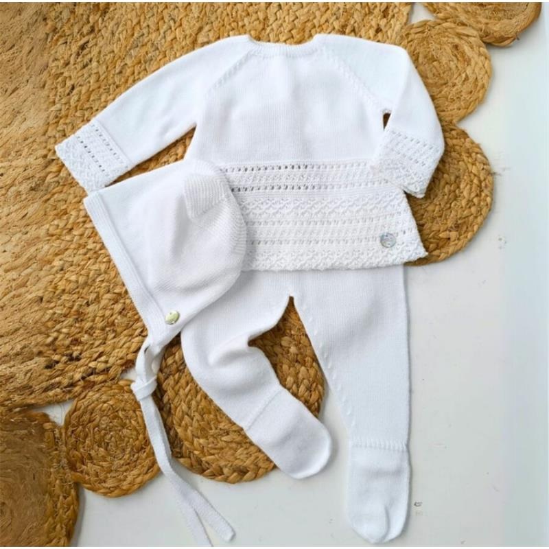 Paz Rodriguez – Take Me Home Set Knit Newborn Sweater + Leggings + Bonnet Regalo, White