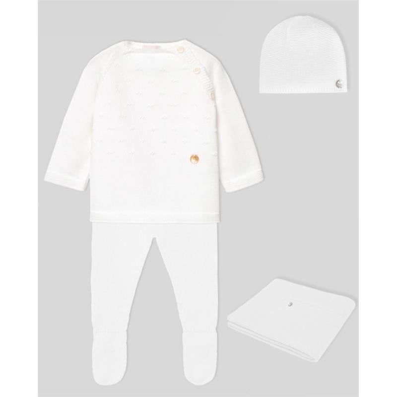 Paz Rodriguez – Take Me Home Set Knit Newborn Sweater + Leggings + Hat + Blanket Regalo, White
