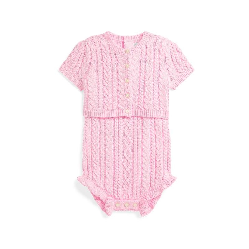 Ralph Lauren Baby – 2Pk Sleeveless Cotton Sweater Shortall With Matching Cardigan, Pink