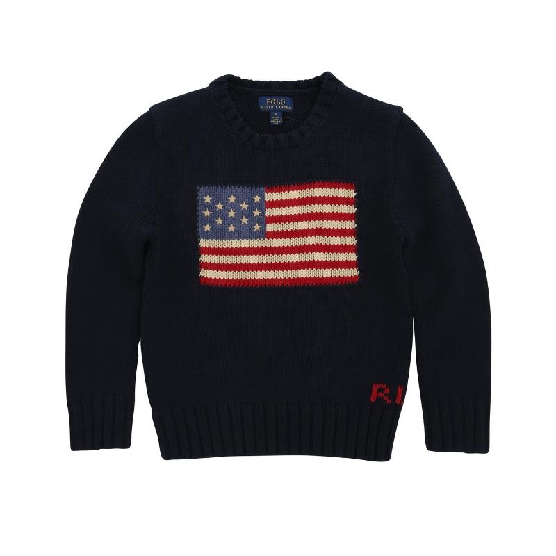Ralph Lauren Baby – Unisex Flag Cotton Crewneck Sweater, Navy