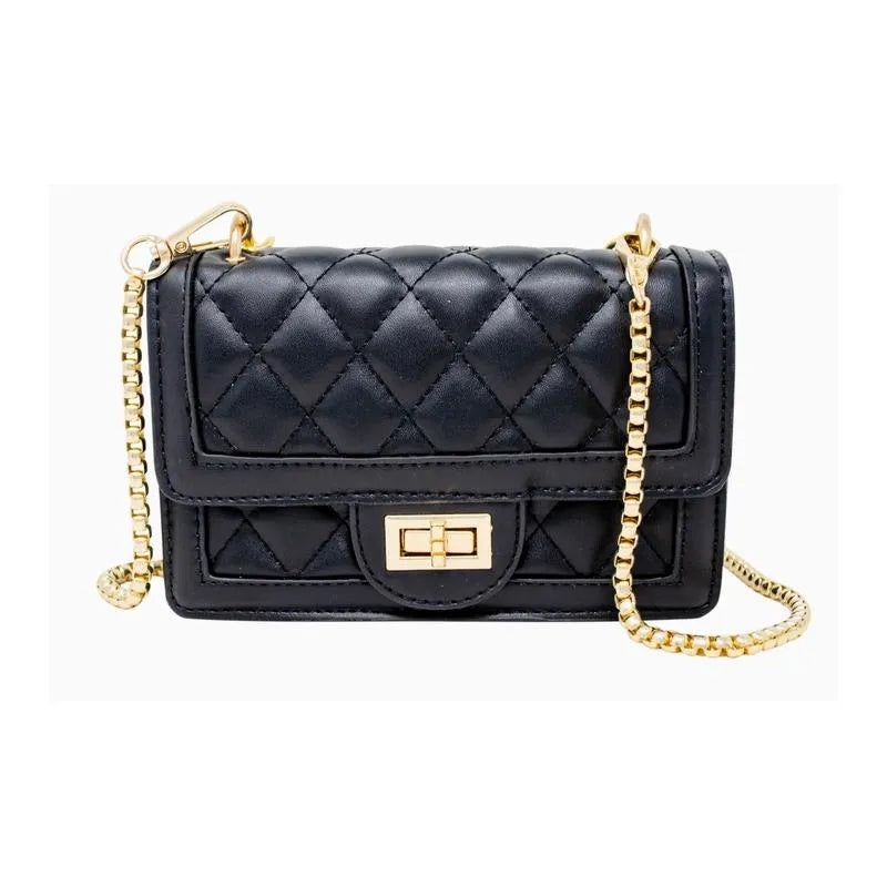 Tiny Treats – Classic Quilted Large Flap Handbag, Black