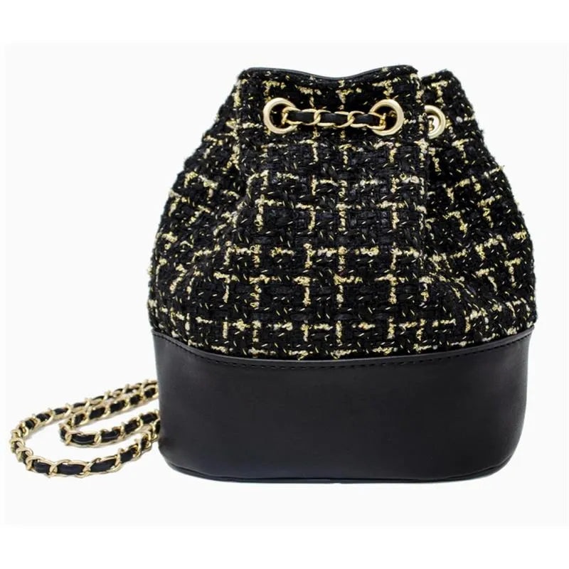 Tiny Treats – Tweed Drawstring Backpack Bag, Black